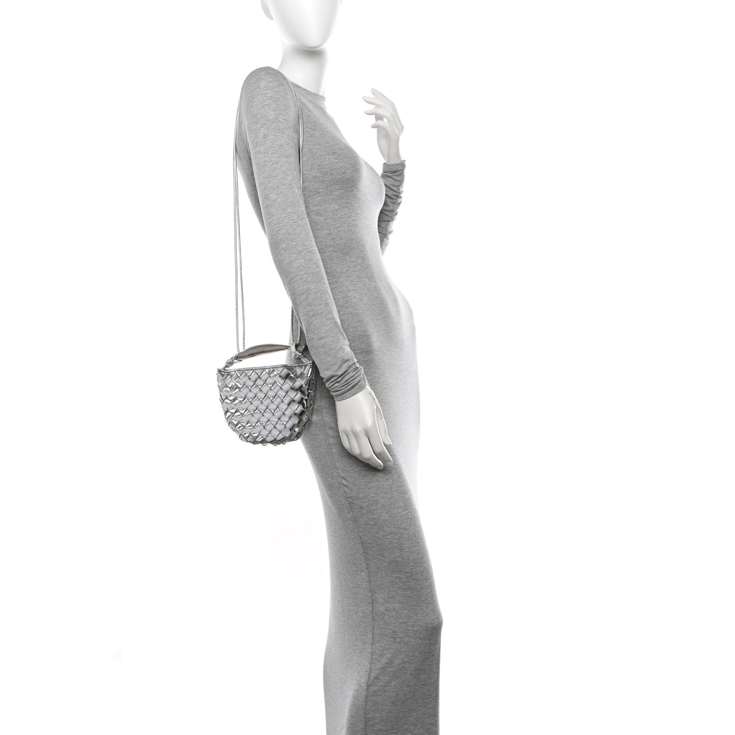 Mirror Laminated Nappa Intrecciato Mini Sardine Bag Silver