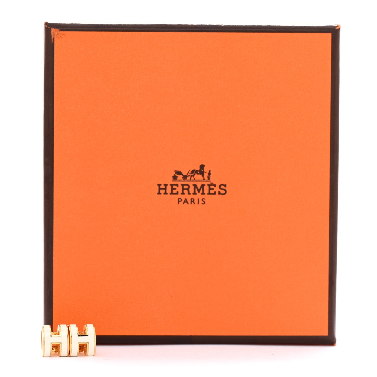 Hermes Gold Lacquered Mini Pop H Earrings White 5 of 5