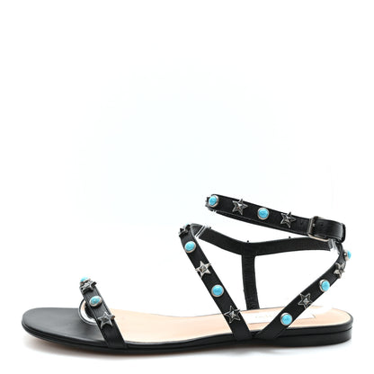 Valentino Garavani Calfskin Rockstud Rolling Ankle Wrap Flat Sandals 35 Black 1 of 8