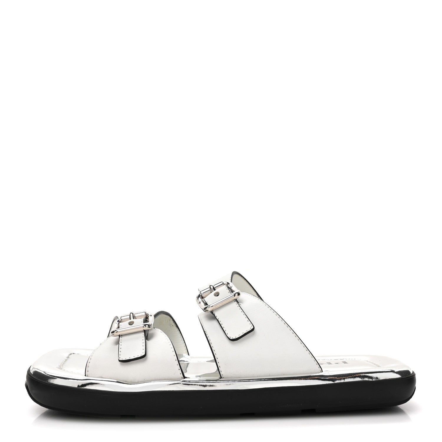 Prada Natural Calfskin Double Buckle 20mm Sandals 37 White 1 of 9