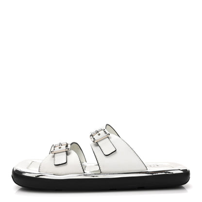 Prada Natural Calfskin Double Buckle 20mm Sandals 37 White 1 of 9