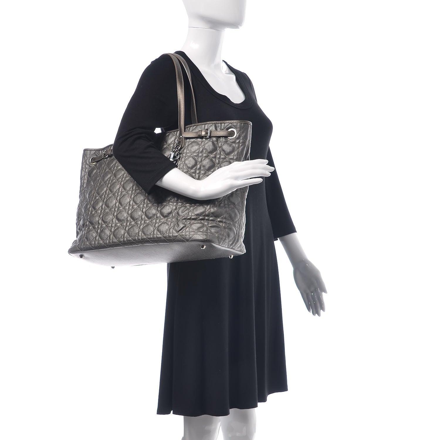 Christian Dior Coated Canvas Cannage Large Panarea Tote Grey 2 of 19