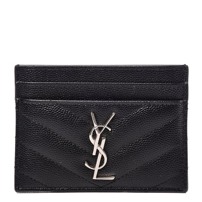 Saint Laurent Grain De Poudre Matelasse Chevron Monogram Credit Card Case Black 1 of 9