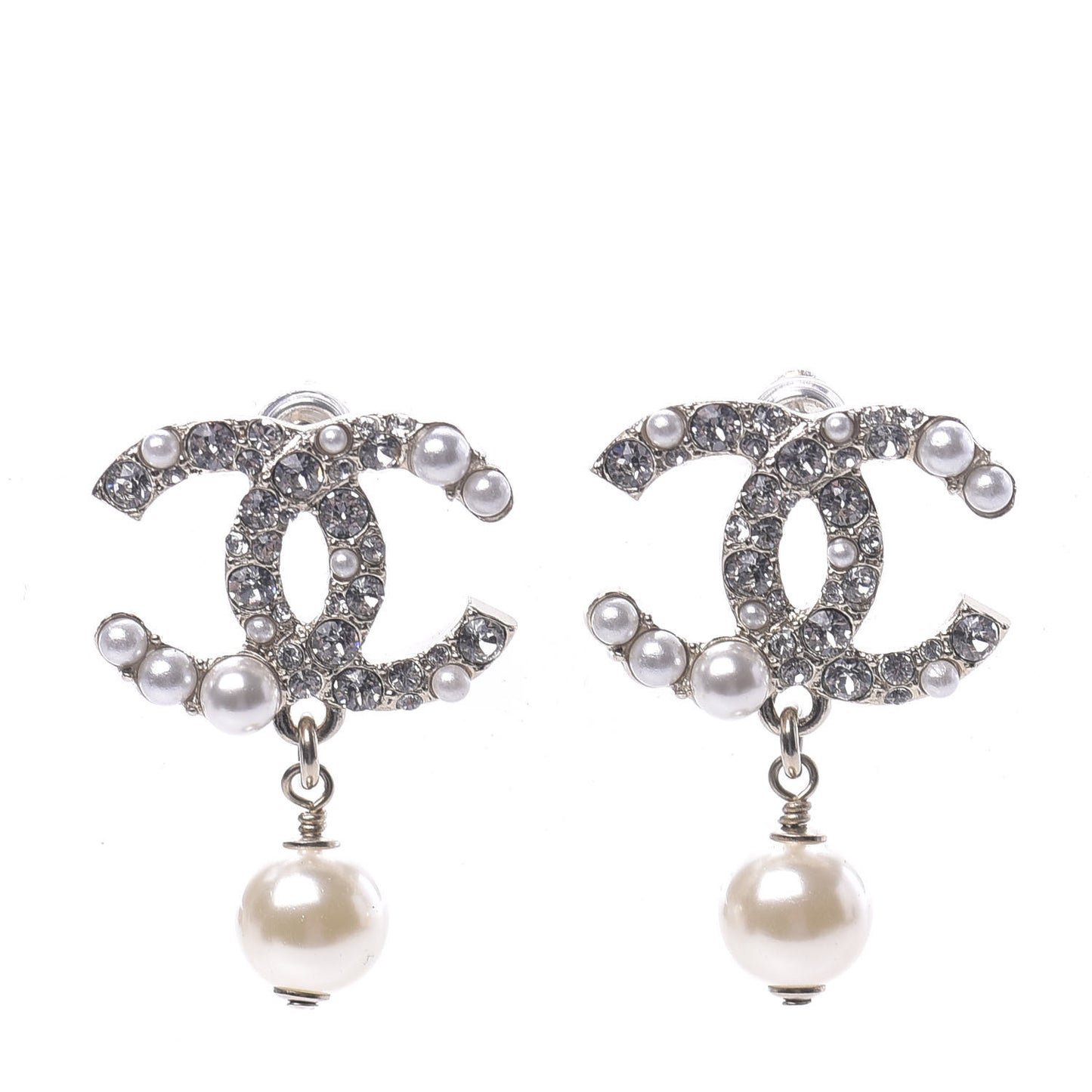 Crystal Pearl CC Drop Earrings Gold