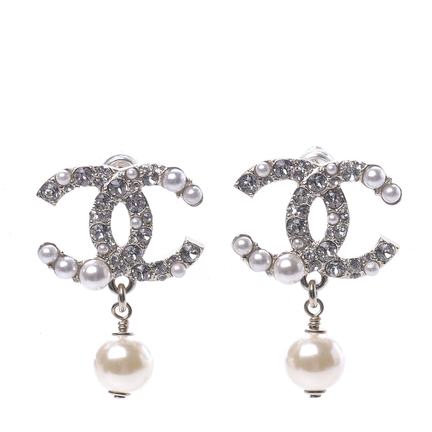 Chanel Crystal Pearl CC Drop Earrings Gold 1 of 5