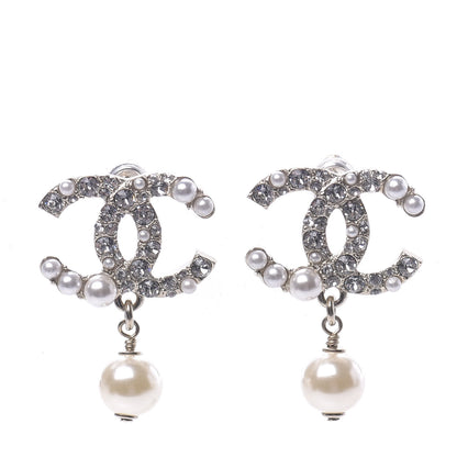 Chanel Crystal Pearl CC Drop Earrings Gold 1 of 5