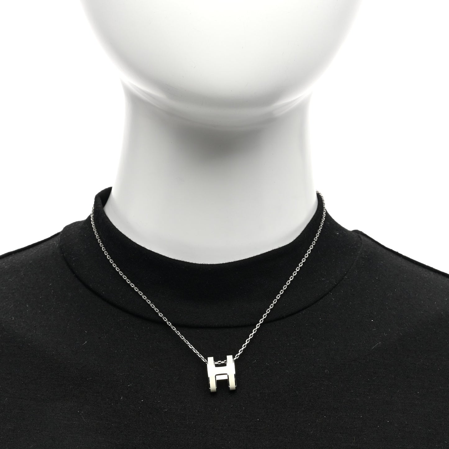 Lacquered Palladium Mini Pop H Pendant Necklace White