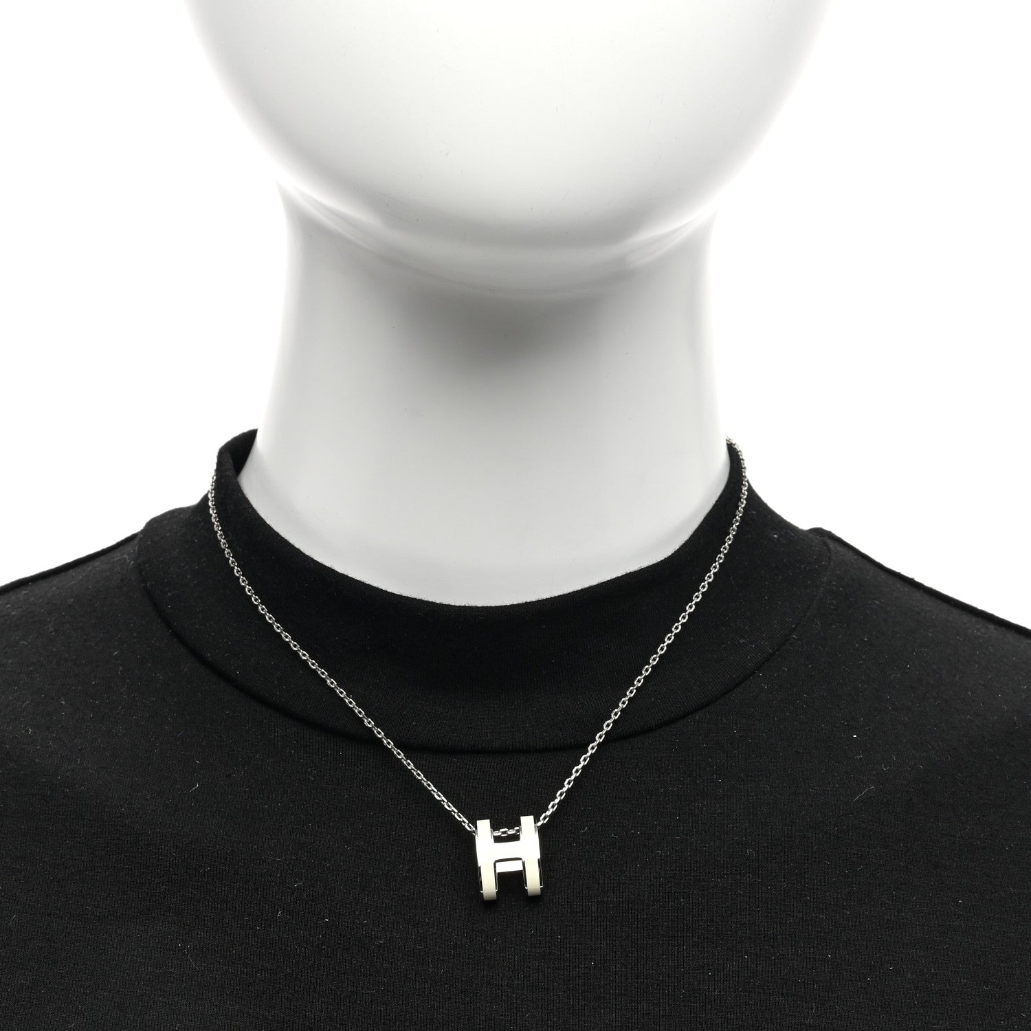 Hermes Lacquered Palladium Mini Pop H Pendant Necklace White 2 of 5
