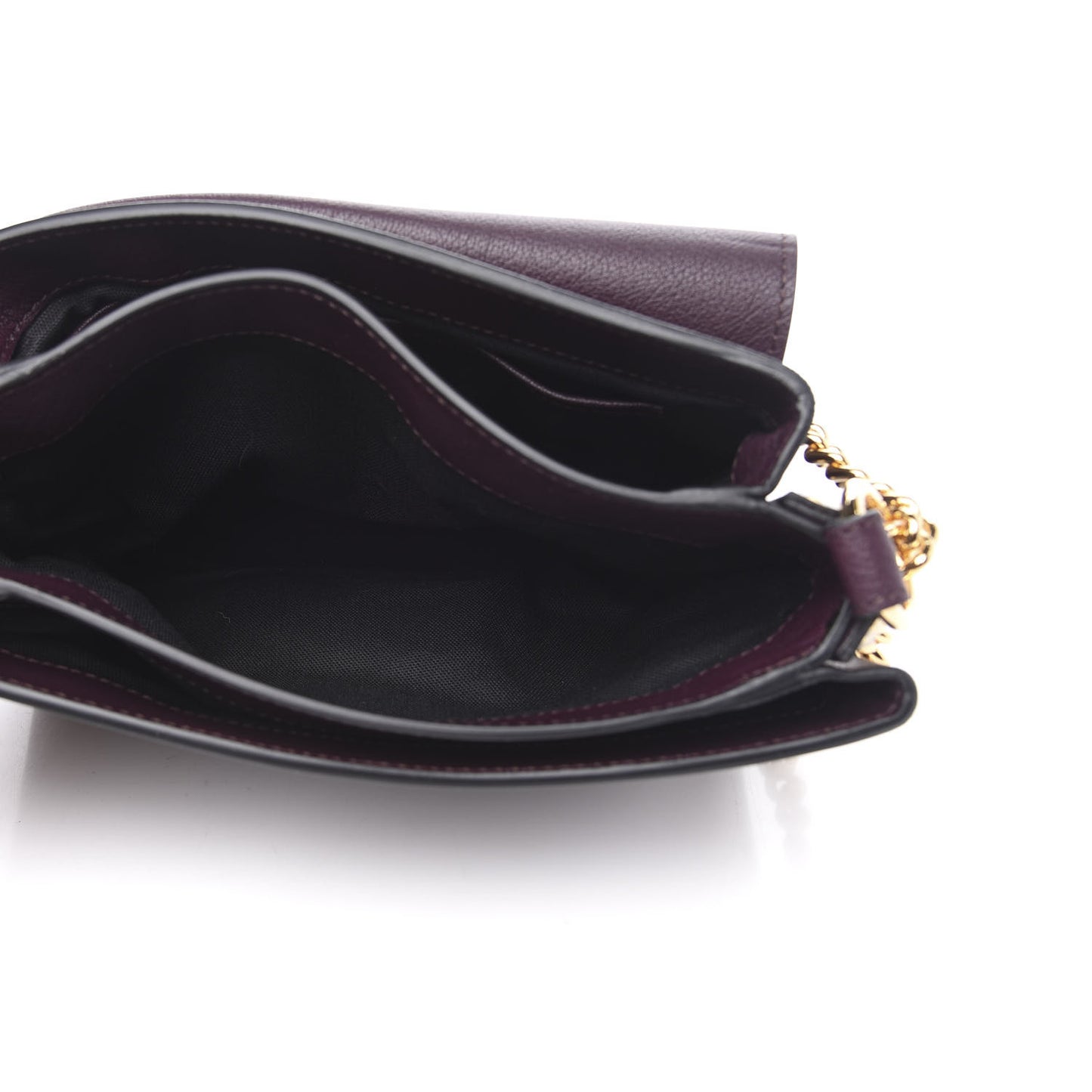 Grained Calfskin Twin Skull Chain Crossbody Burgundy