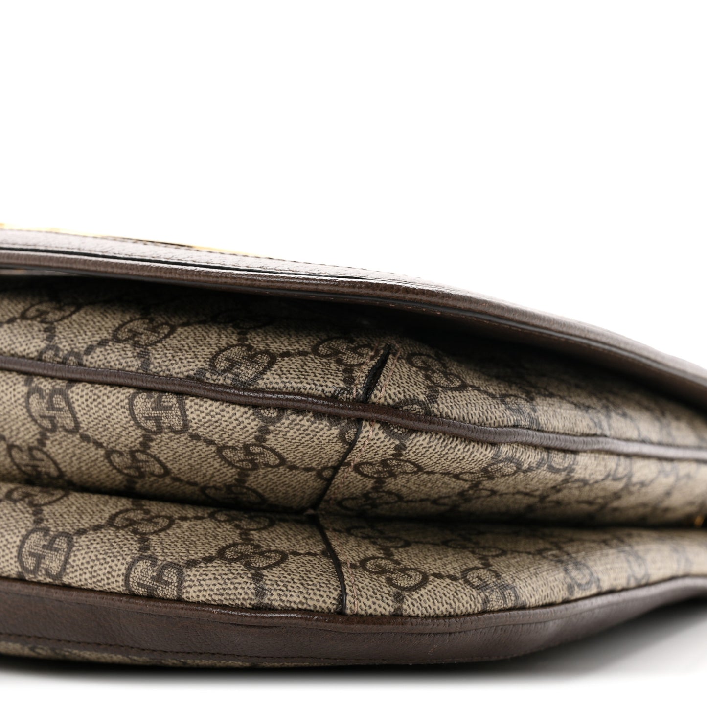GG Supreme Monogram Textured Dollar Calfskin Web Medium Blondie Top Handle Shoulder Flap Bag Beige Ebony New Acero