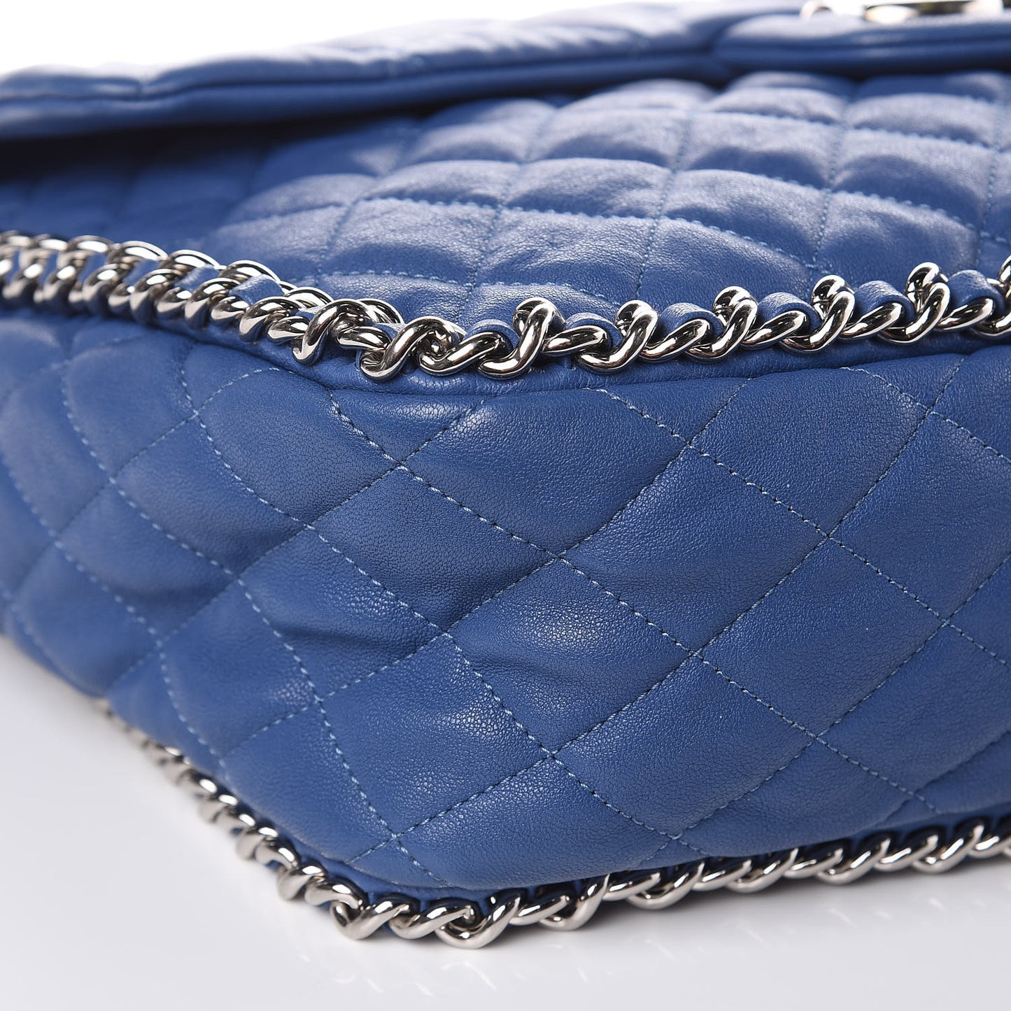Washed Lambskin Quilted Chain Around Maxi Flap Light Blue