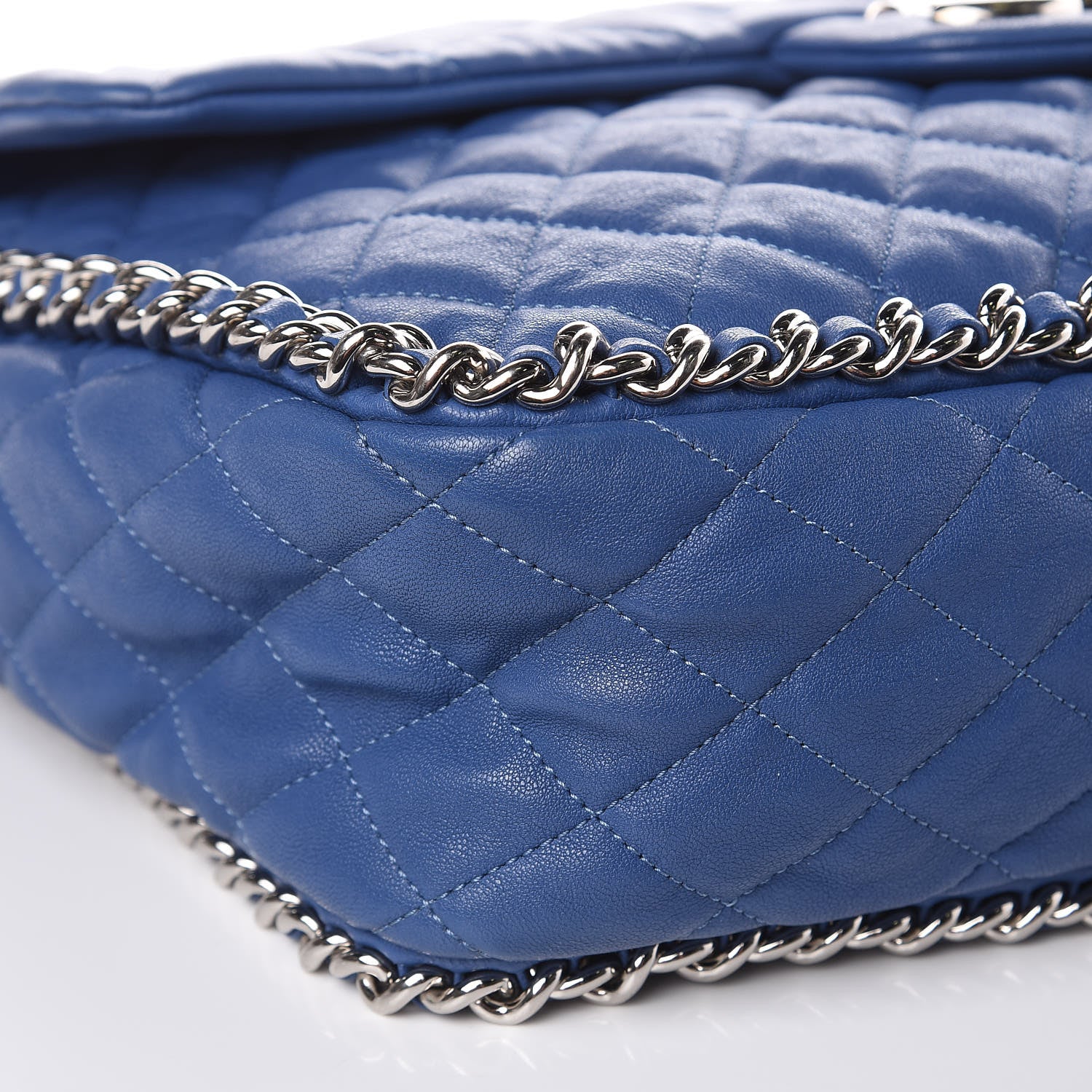 Chanel Washed Lambskin Quilted Chain Around Maxi Flap Light Blue 8 of 17
