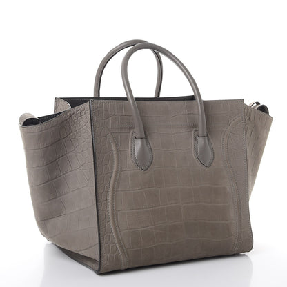 Celine Crocodile Embossed Nubuck Medium Phantom Luggage Grey 3 of 16