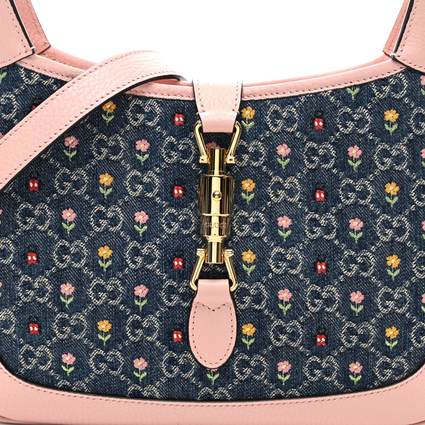 New Denim GG Monogram Calfskin Love Parade Small Jackie 1961 Hobo Light Pink