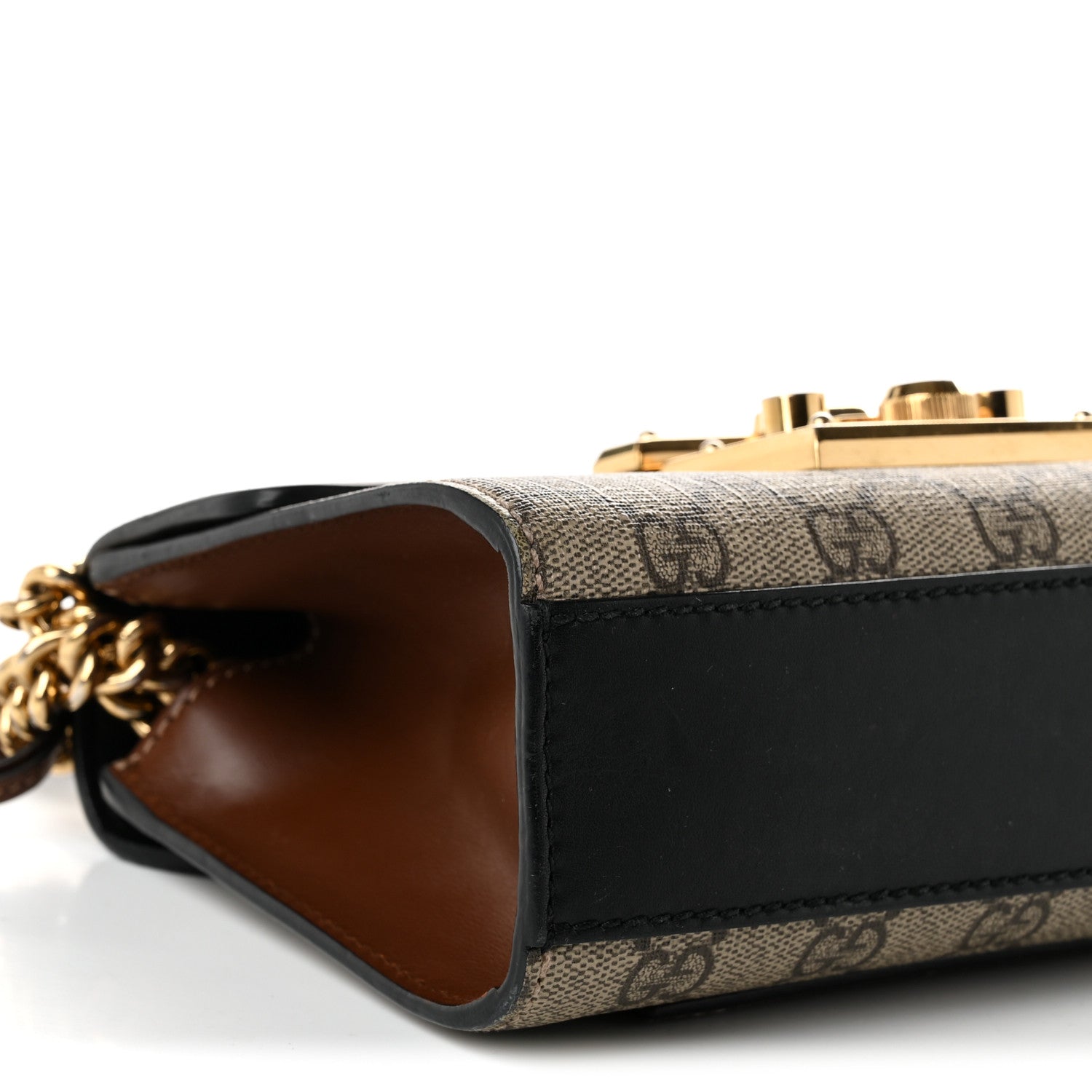 Gucci GG Supreme Monogram Calfskin Small Padlock Shoulder Bag Beige Black Cuir 9 of 10