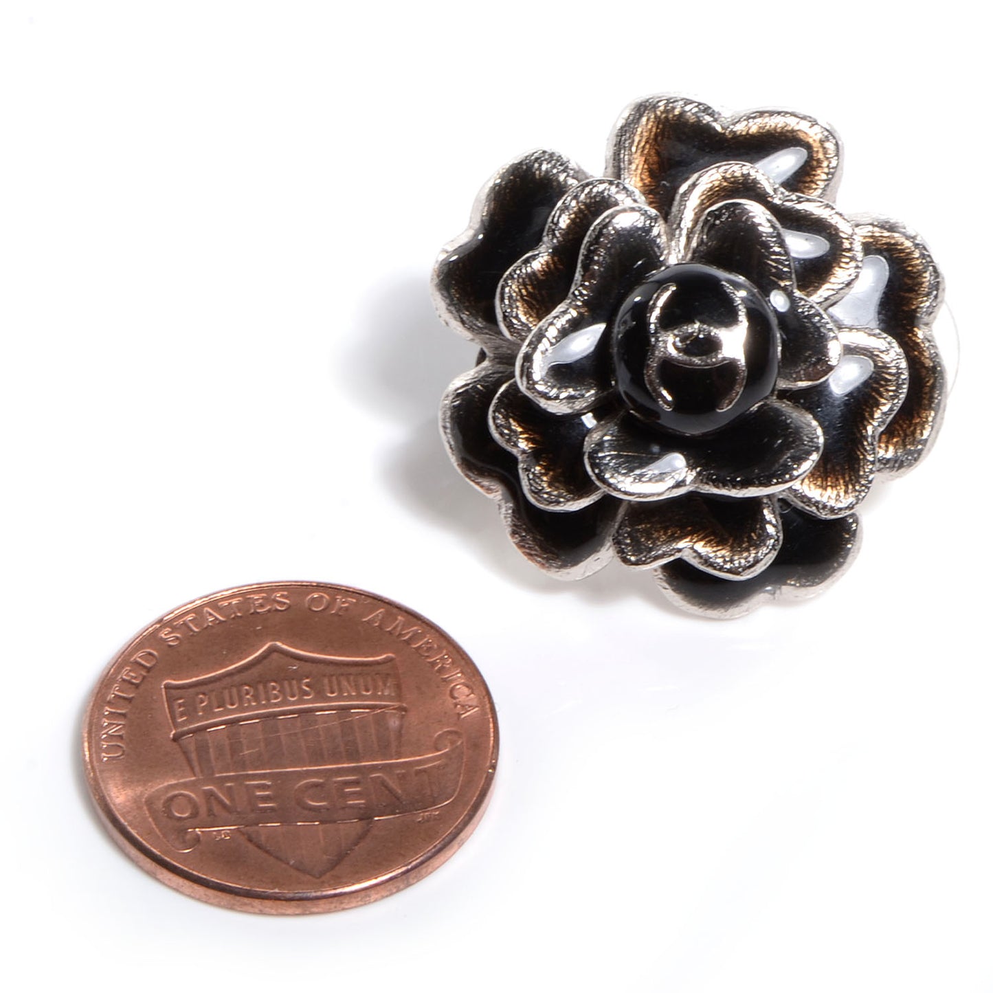 Enamel CC Camellia Clip On Earrings Black