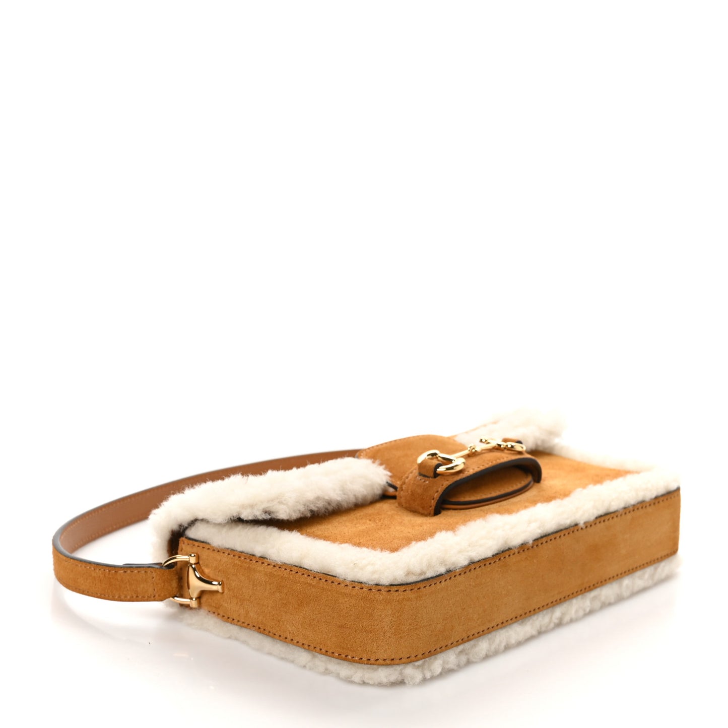 Suede Shearling Horsebit Mini 1955 Shoulder Bag Honey Beige Milk
