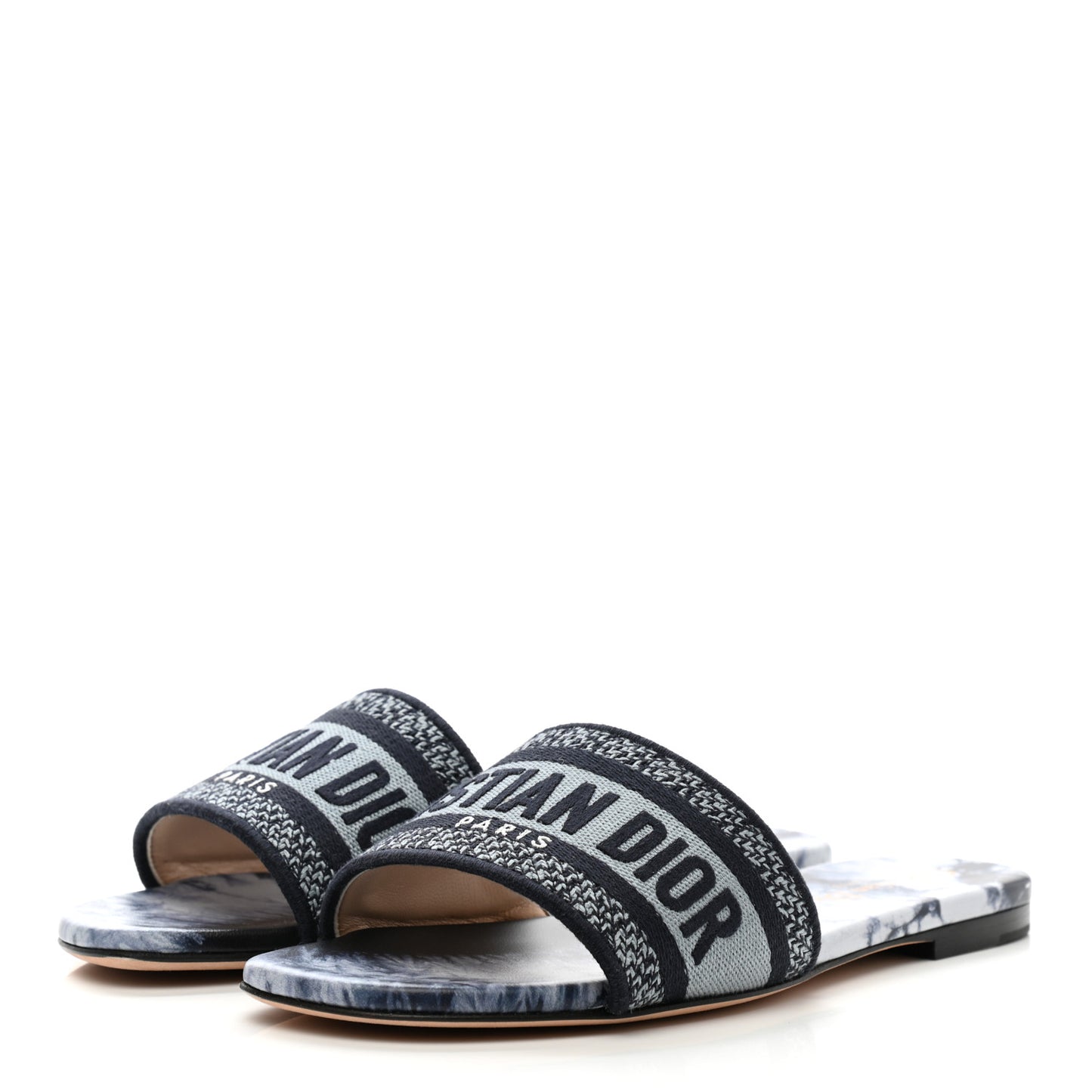 Canvas Tie and Dior Embroidered Dway Flat Slide Sandals 37.5 Denim