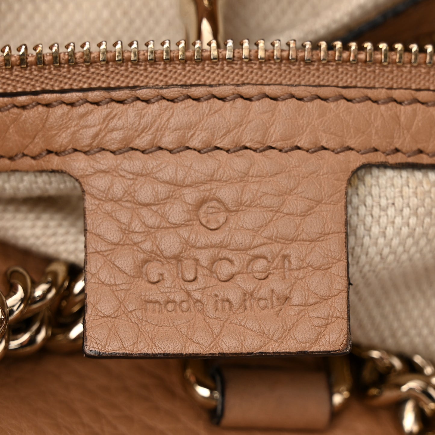 Pebbled Calfskin Medium Soho Chain Shoulder Bag Camelia