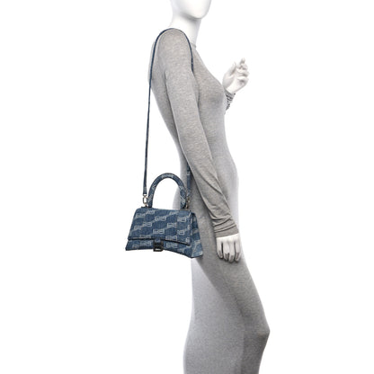 Balenciaga Denim BB Monogram Small Hourglass Top Handle Bag Blue 2 of 10