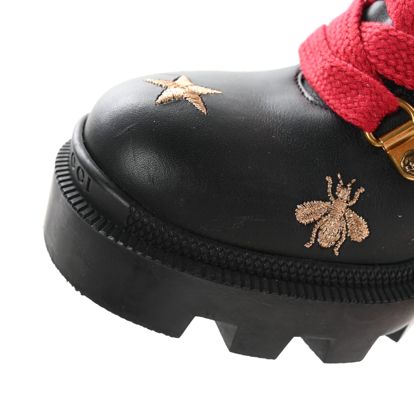 Calfskin Embroidered Lace Up Combat Ankle Boots 36 Black