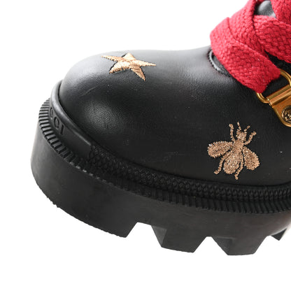 Gucci Calfskin Embroidered Lace Up Combat Ankle Boots 36 Black 18 of 19