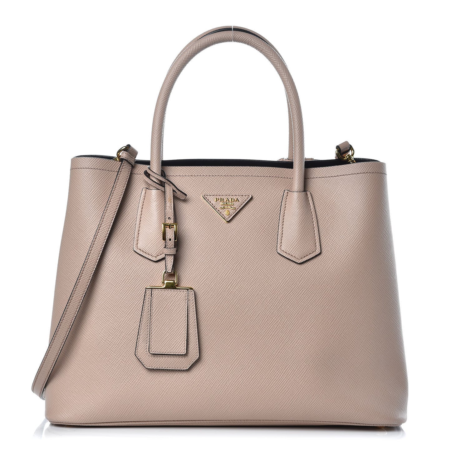 Saffiano Cuir Medium Double Bag Cammeo Black