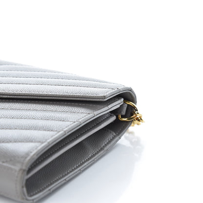 Saint Laurent Grain De Poudre Matelasse Chevron Monogram Chain Wallet Oyster Grey 11 of 12