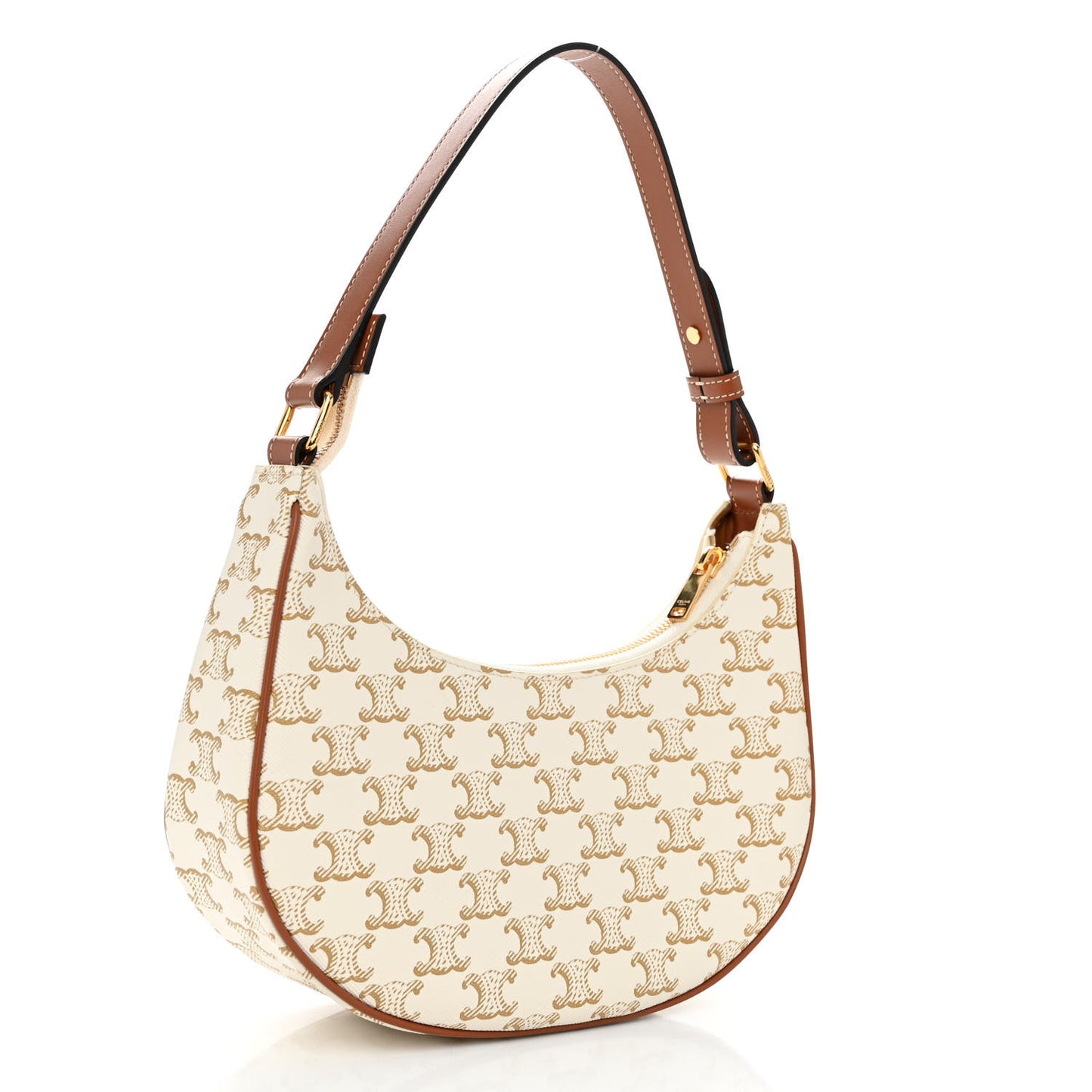 Canvas Calfskin Ava Triomphe Shoulder Bag White