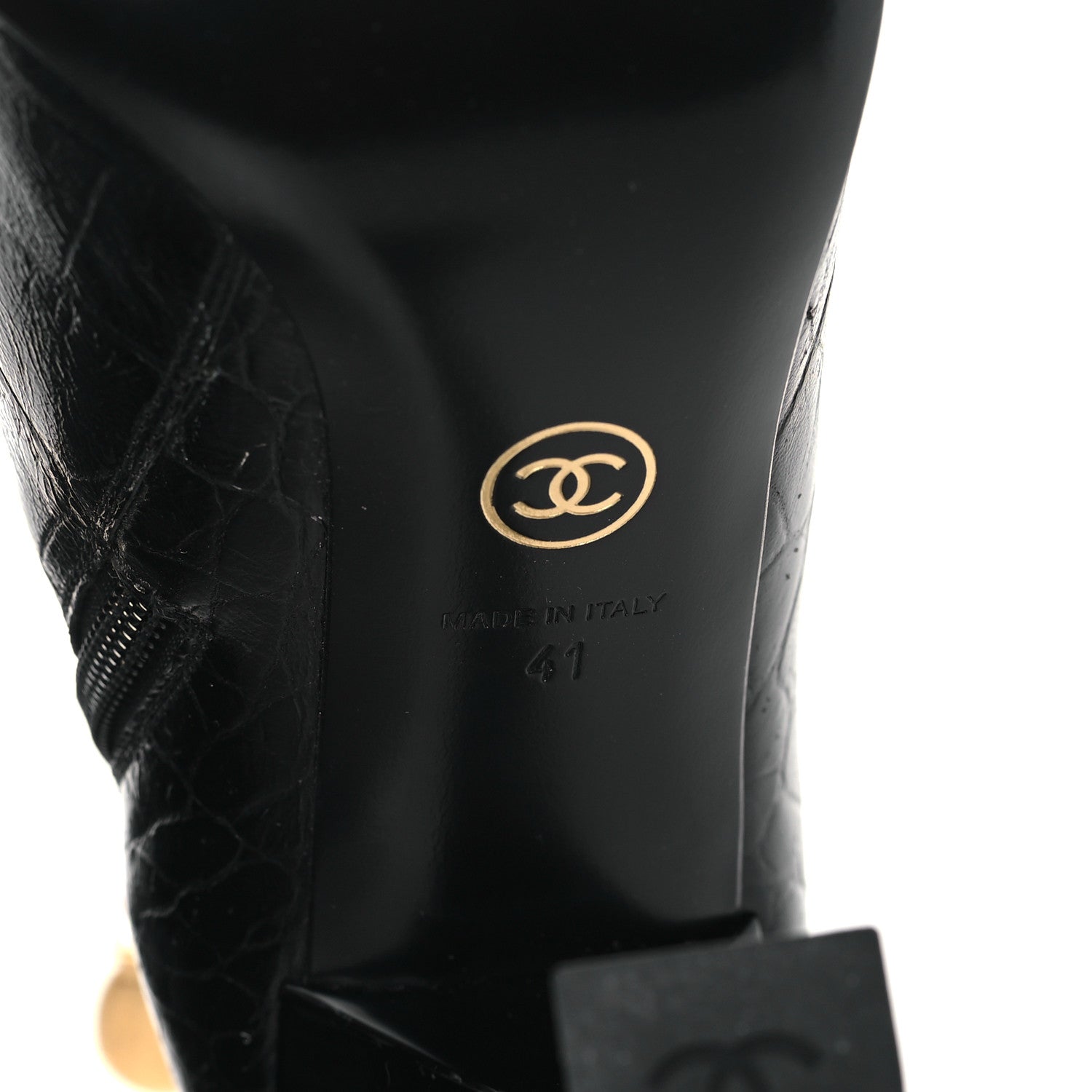 Chanel Calfskin Crocodile Embossed Cap Toe Ankle Boots 41 Black 7 of 8
