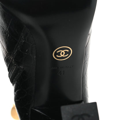 Chanel Calfskin Crocodile Embossed Cap Toe Ankle Boots 41 Black 7 of 8
