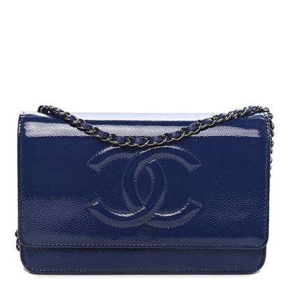 Chanel Grained Patent Calfskin Timeless Wallet On Chain WOC Blue 1 of 11