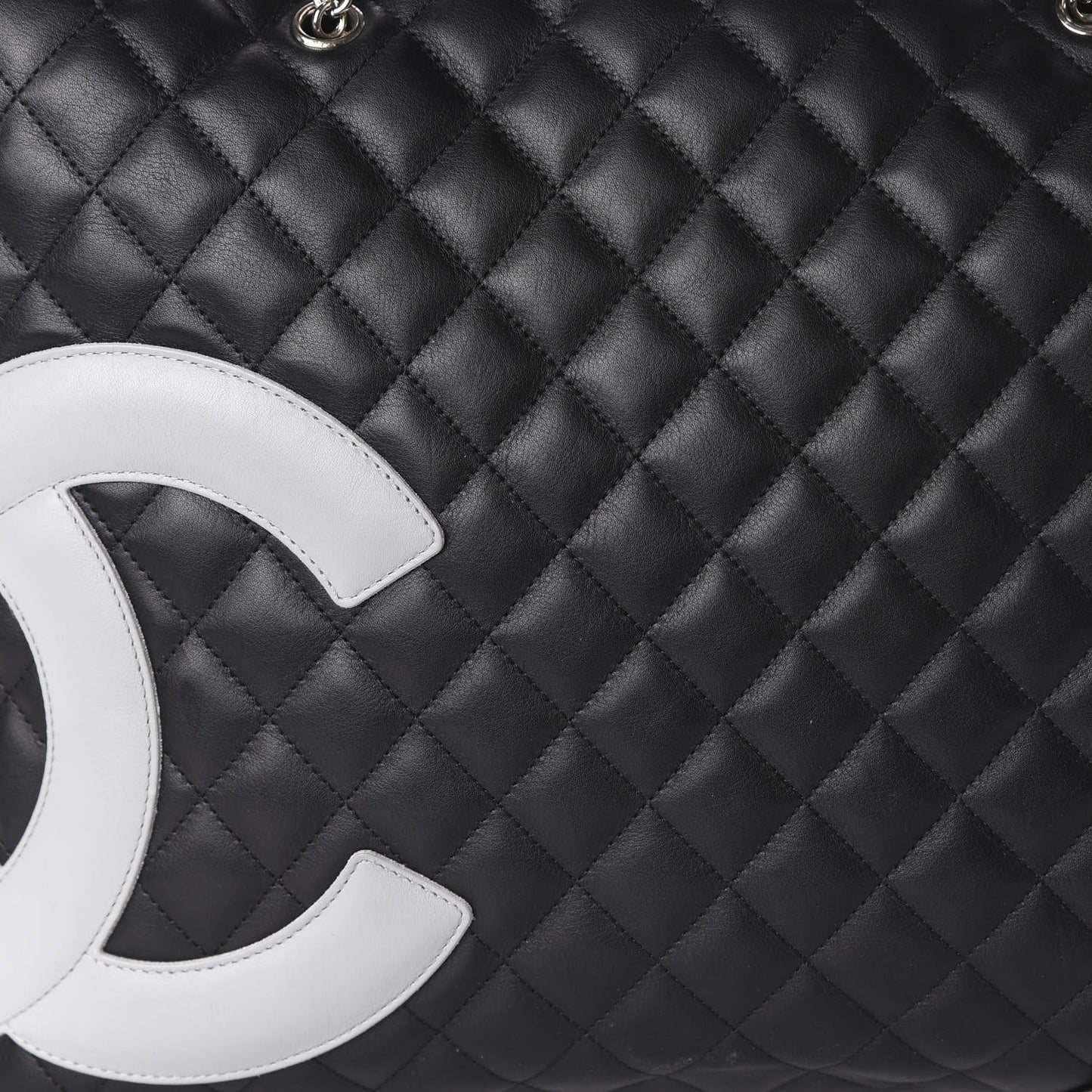 Calfskin Quilted Large Cambon Bag Black