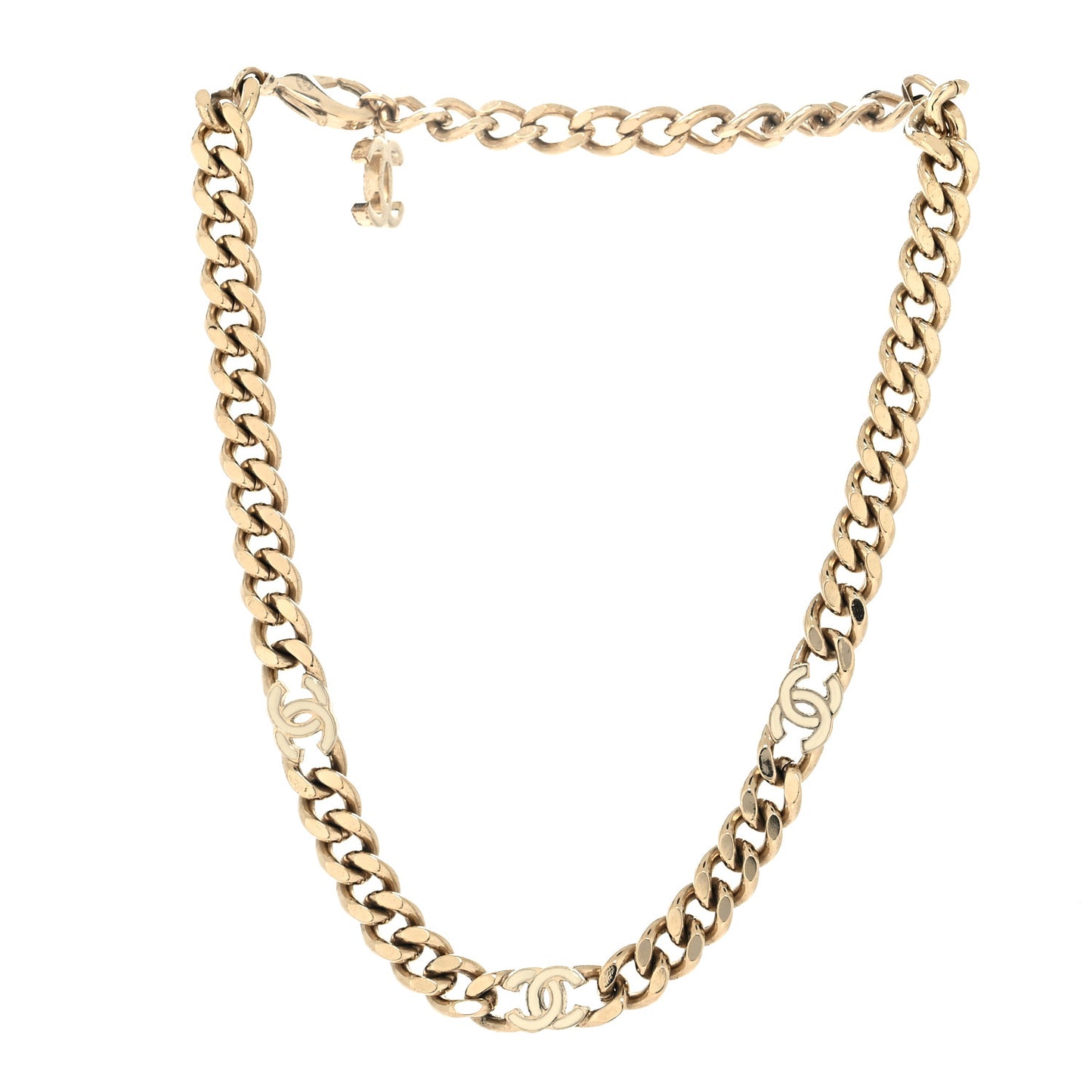 Metal Enamel Chain CC Choker Gold White