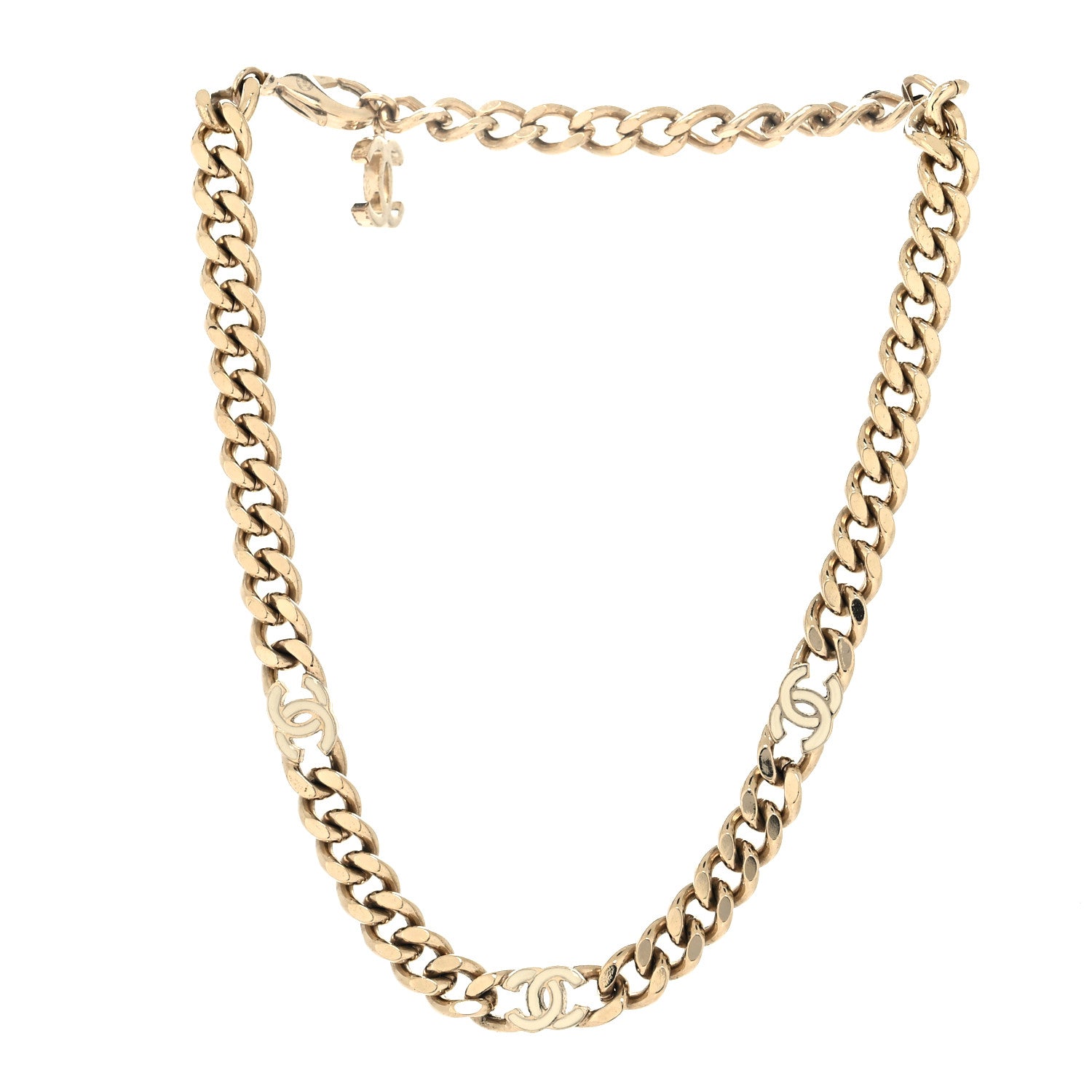 Chanel Metal Enamel Chain CC Choker Gold White 3 of 5