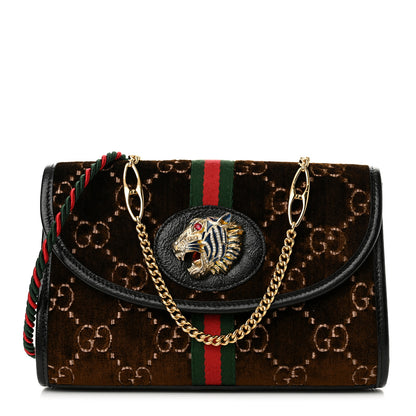 Gucci Velvet GG Monogram Web Small Rajah Slim Flap Shoulder Bag Brown Black 1 of 11