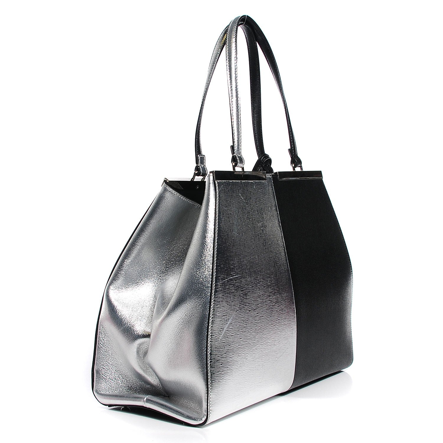 Fendi Vitello Elite Bi Color 3Jours Tote Argento Black 3 of 8