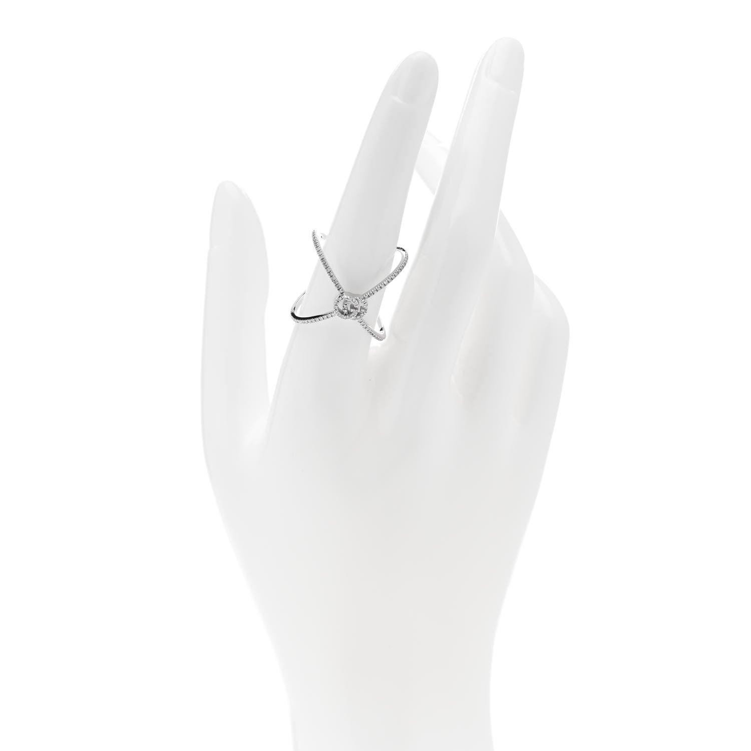 Gucci 18K White Gold Diamond Running G Cross Ring 56 7.5 2 of 5
