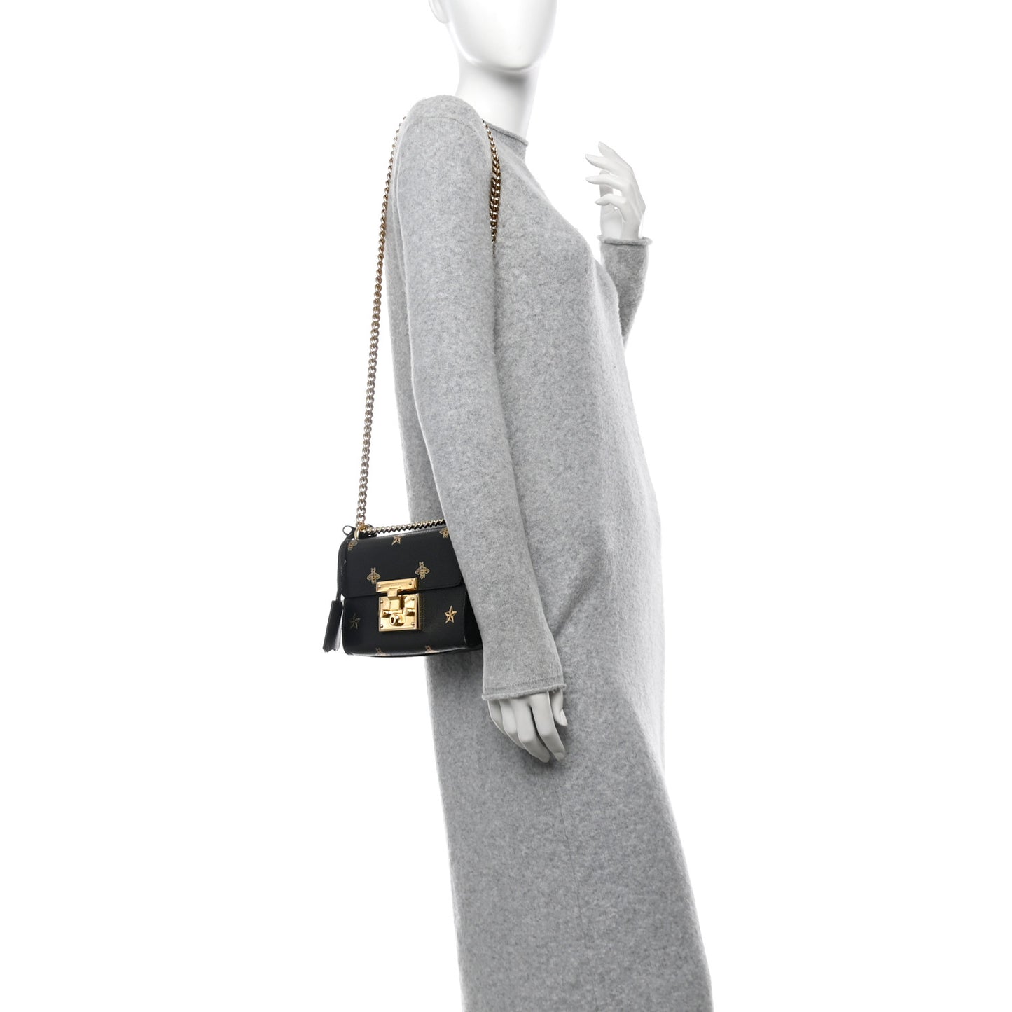 Grained Calfskin Bee Star Small Padlock Shoulder Bag Black