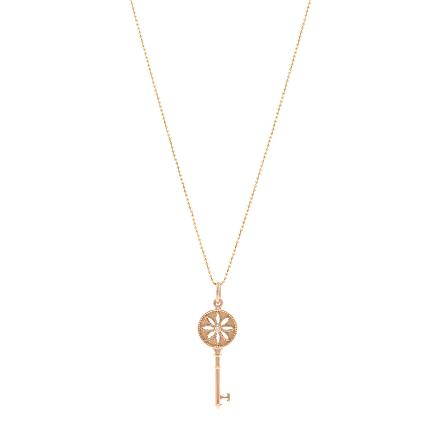 Tiffany 18K Rose Gold Diamond Small Daisy Key Pendant Necklace 1 of 6