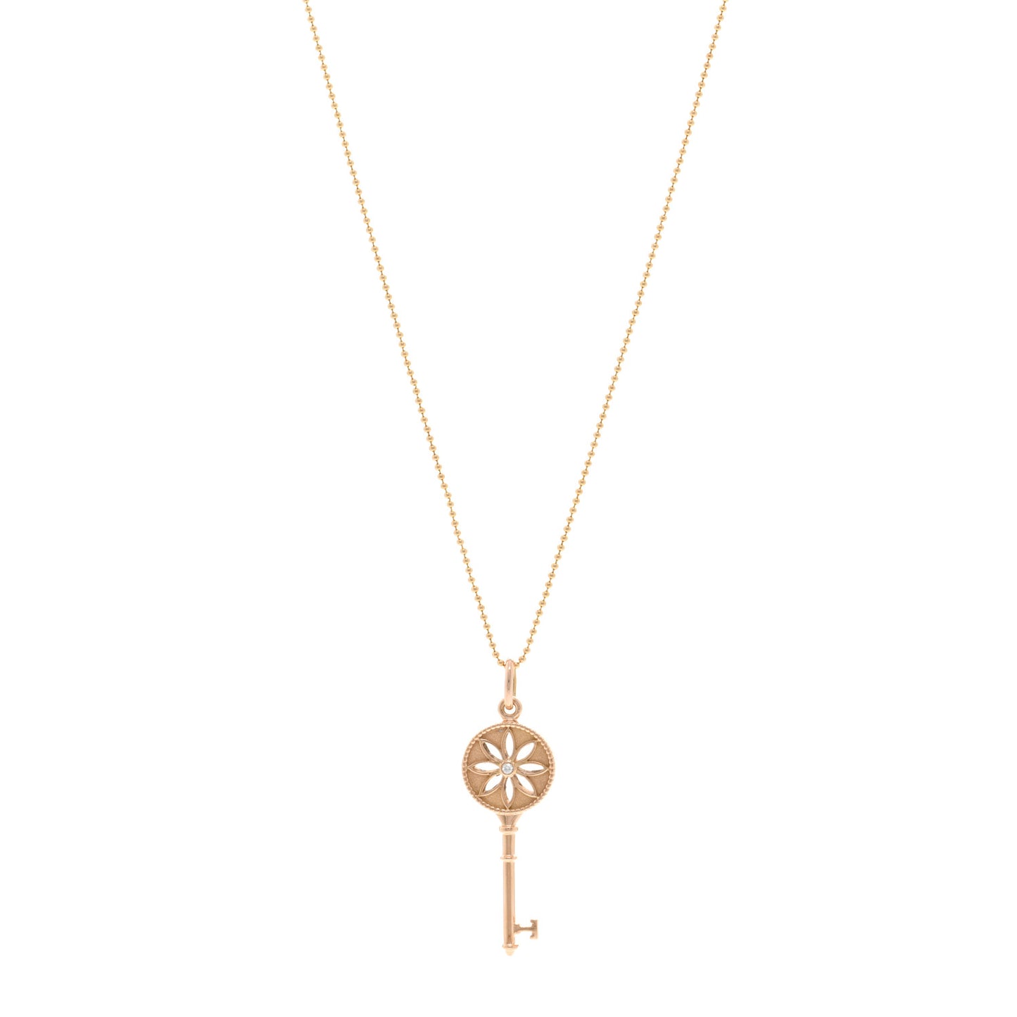 18K Rose Gold Diamond Small Daisy Key Pendant Necklace