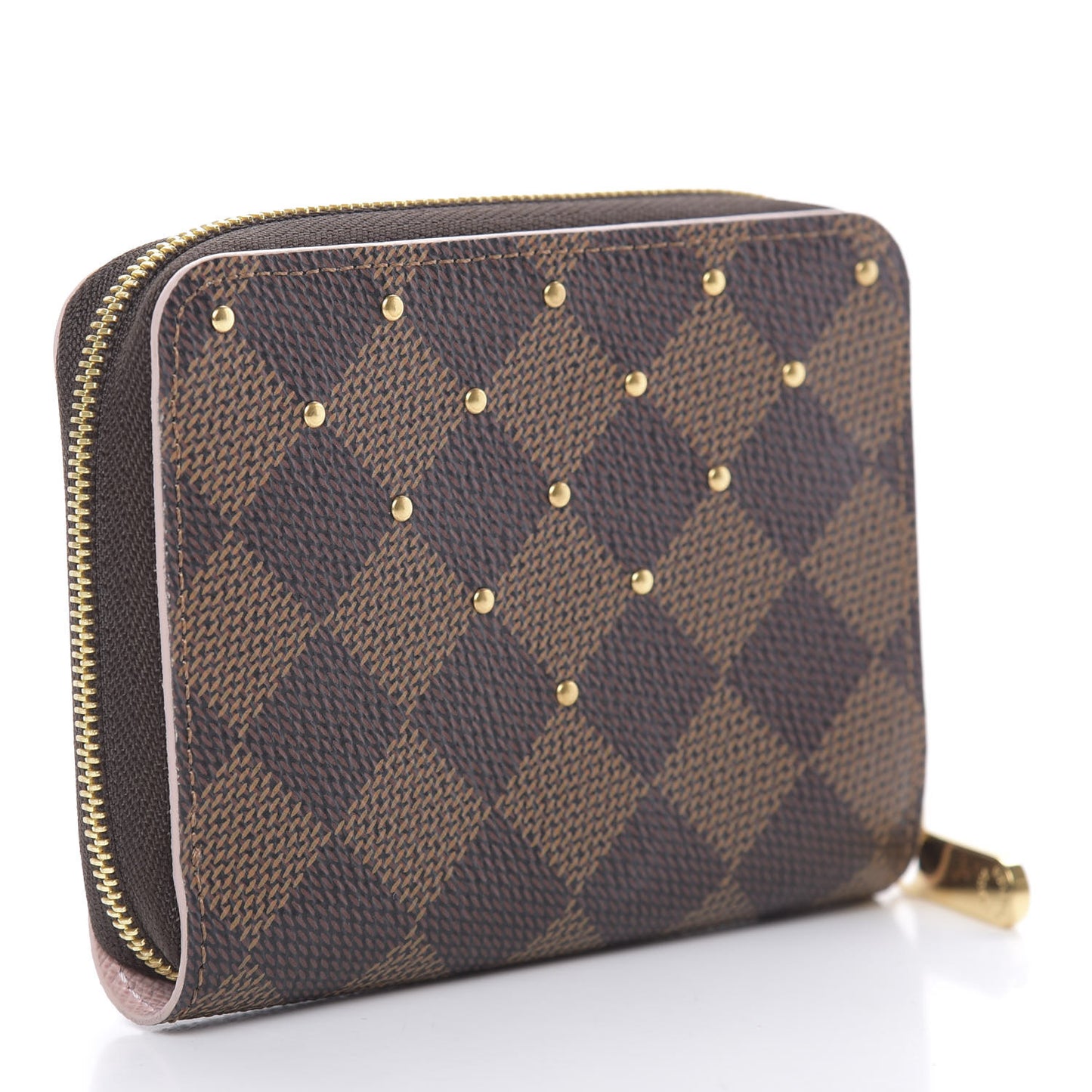 Damier Ebene Studded Zippy Coin Purse Rose Ballerine