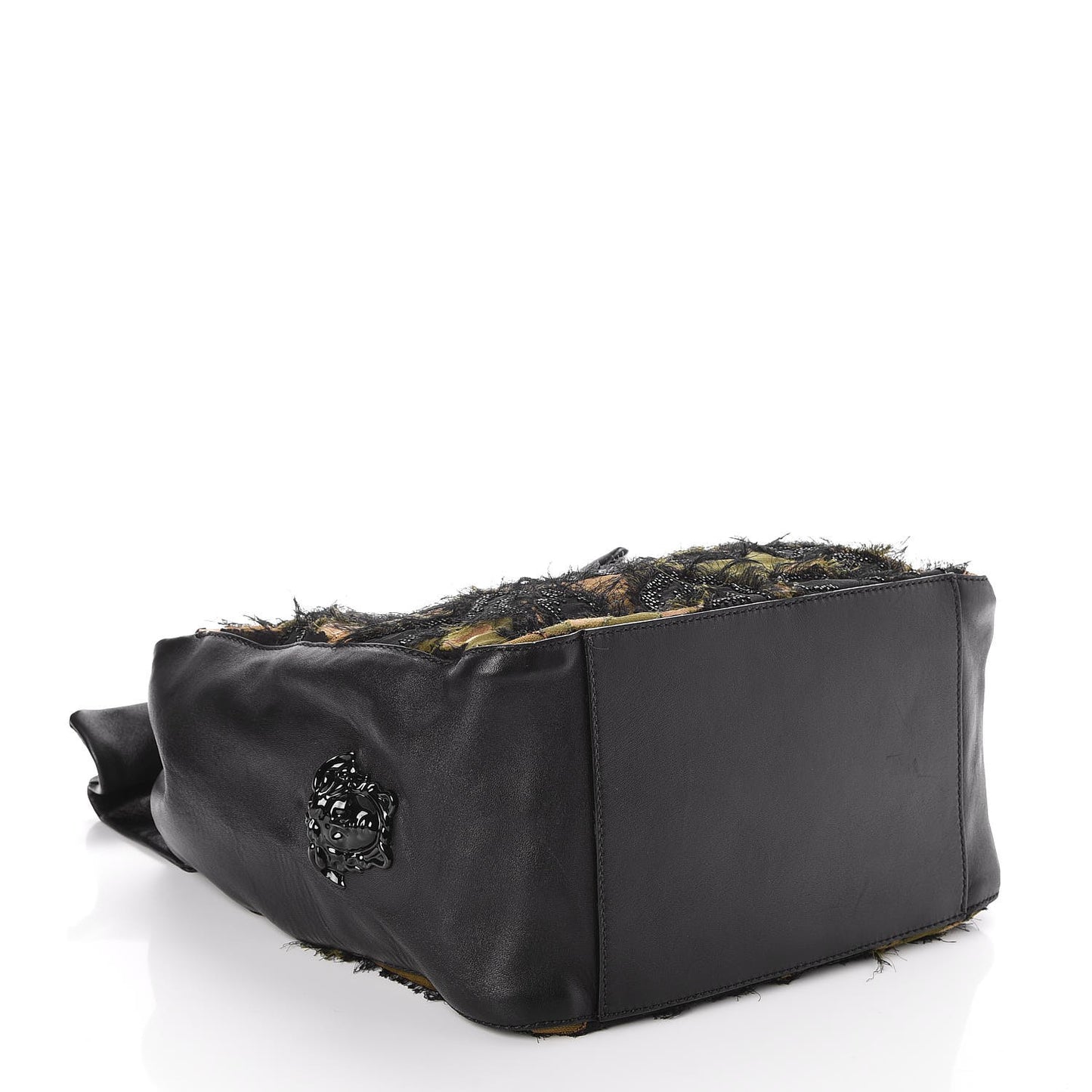 Calfskin Sequin Embellished Printed Palazzo Bow Bag Black
