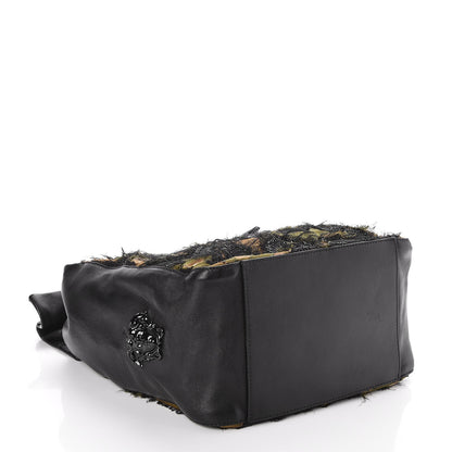 Versace Calfskin Sequin Embellished Printed Palazzo Bow Bag Black 4 of 7