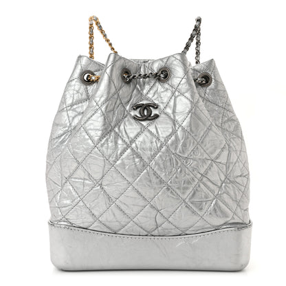 Chanel Metallic Crumpled Calfskin Quilted Small Gabrielle Backpack Silver 1 of 11