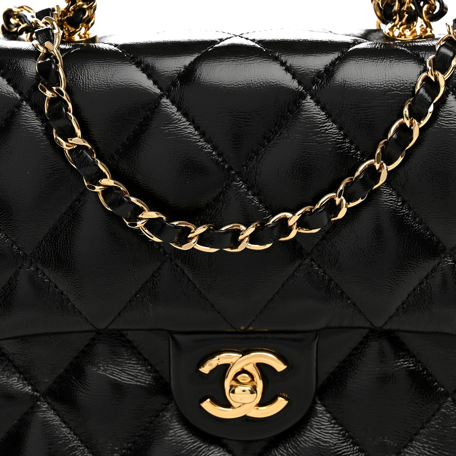 Chanel Shiny Lambskin Quilted Twisted Links Top Handle Flap Black 8 of 11
