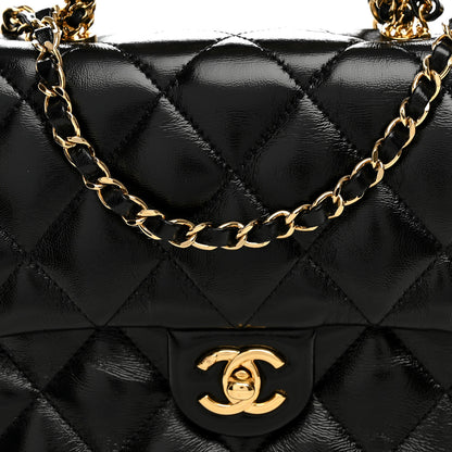 Chanel Shiny Lambskin Quilted Twisted Links Top Handle Flap Black 8 of 11