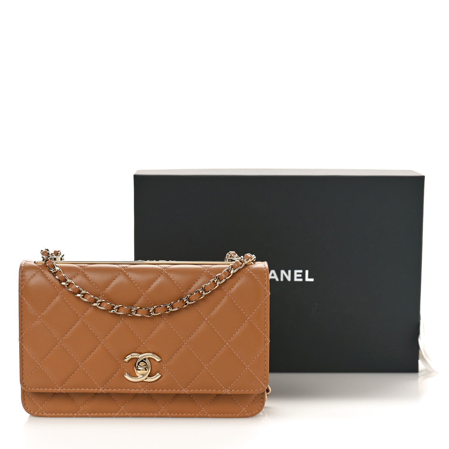 Chanel Lambskin Quilted Contrast Stitch Trendy CC Wallet On Chain WOC Camel 10 of 10