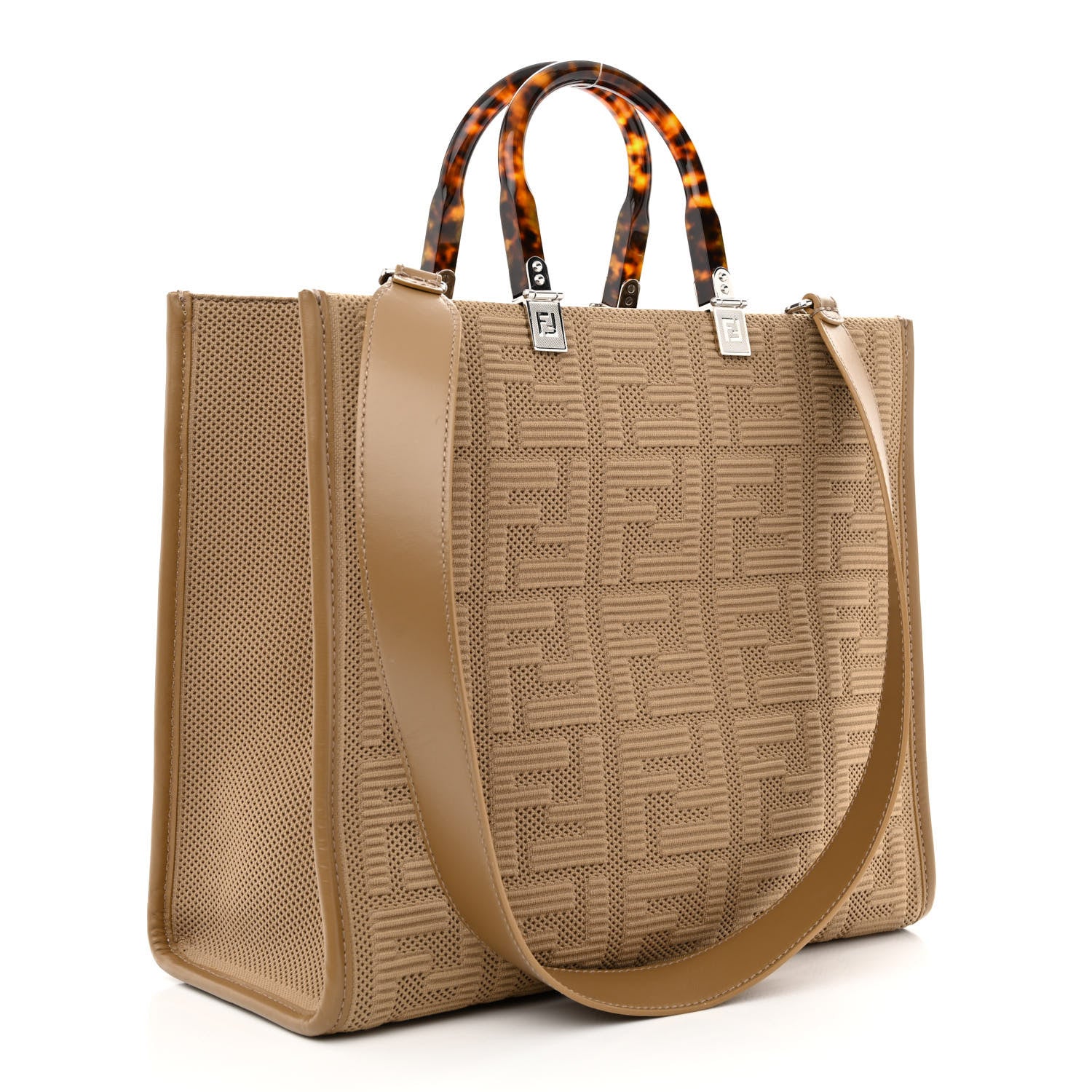 Fendi Technical Fabric Plexiglass FF Medium Fendi Sunshine Shopper Tote Sand 3 of 10