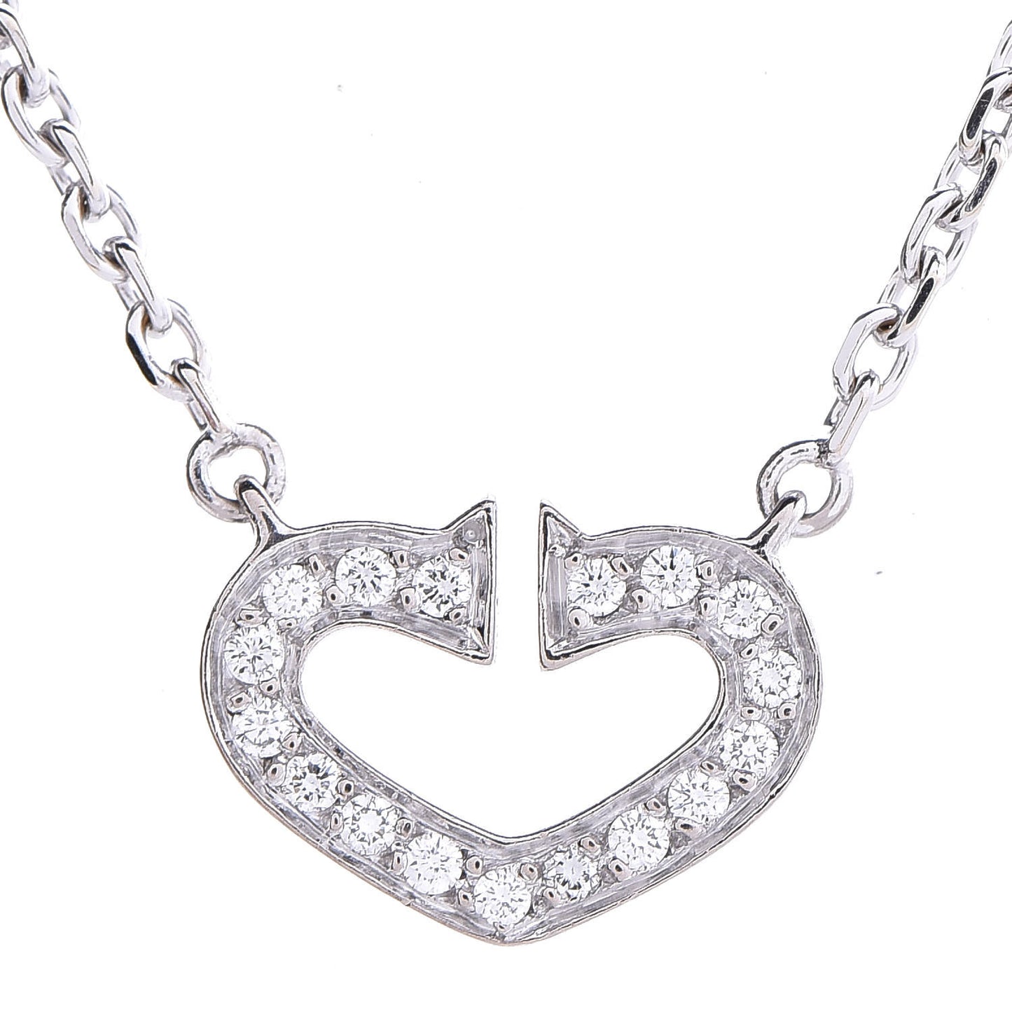 18K White Gold Diamond Small Hearts and Symbols Pendant Necklace